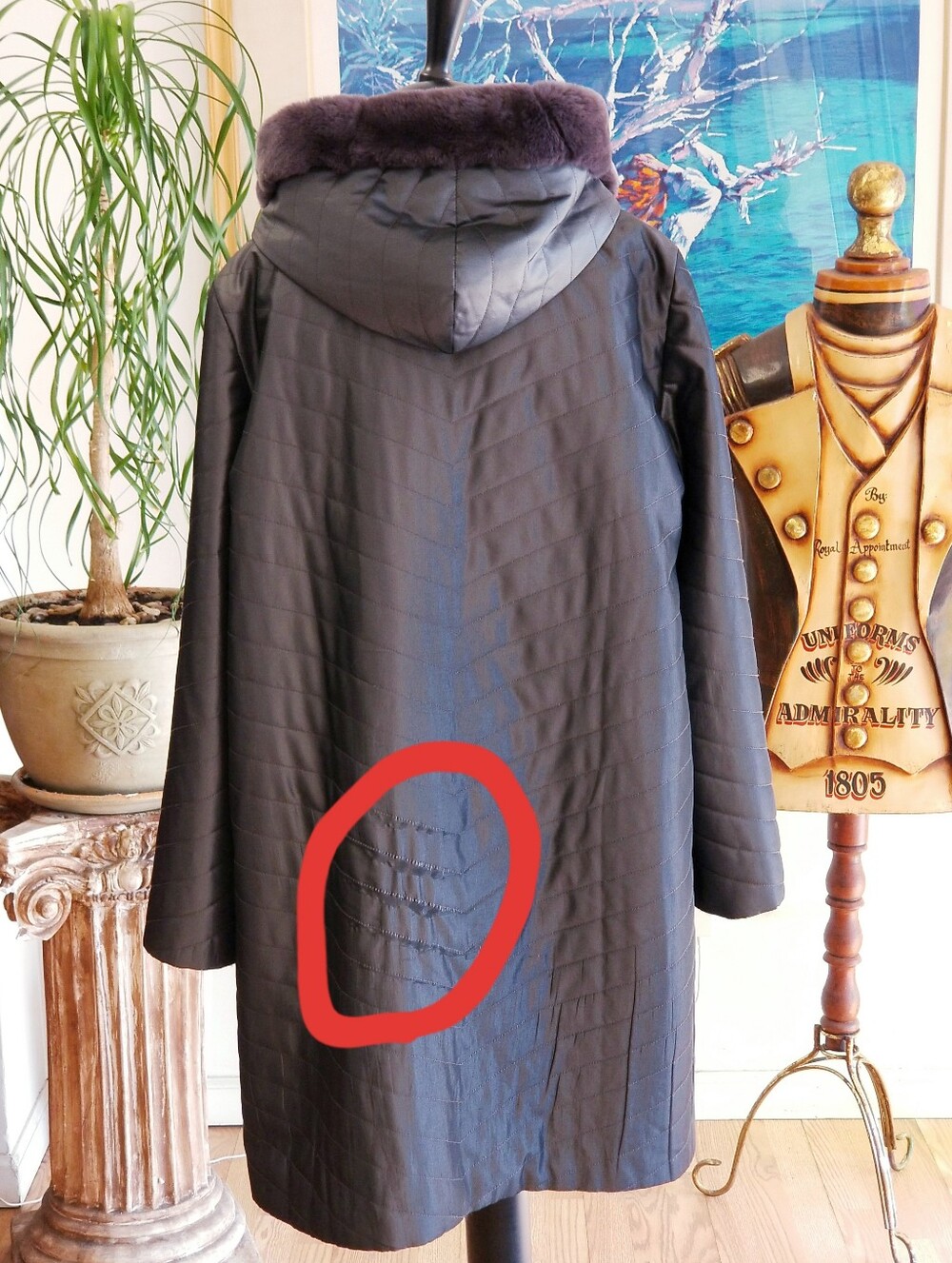 Reversible Rabbit Fur Coat With Hood in Gray - Picture 6 of 12